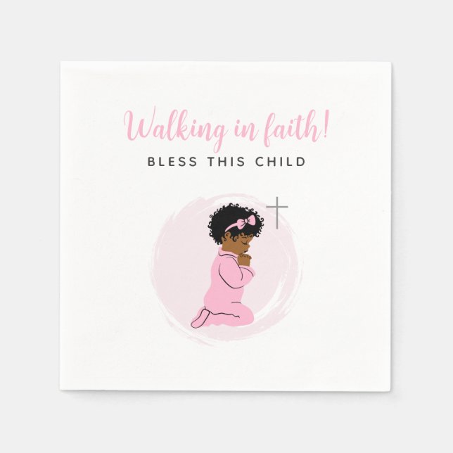 Pink Baptism Napkins with Black Praying Baby Girl Serviette (Vorderseite)
