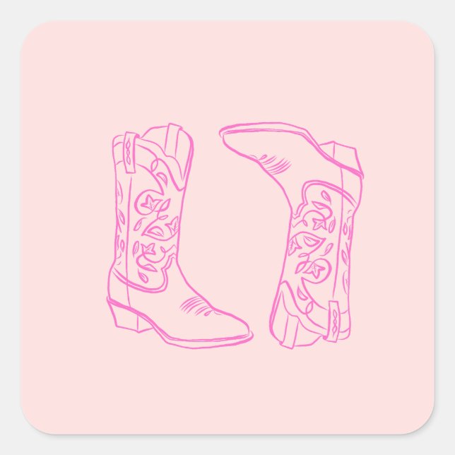 Pink Barbie Boots Cowgirl Bachelorette Quadratischer Aufkleber (Vorderseite)