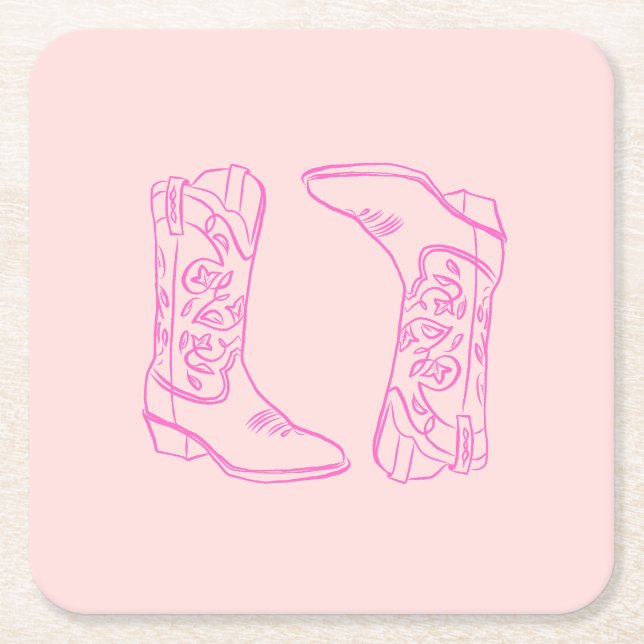 Pink Barbie Boots Cowgirl Bachelorette Rechteckiger Pappuntersetzer (Vorderseite)