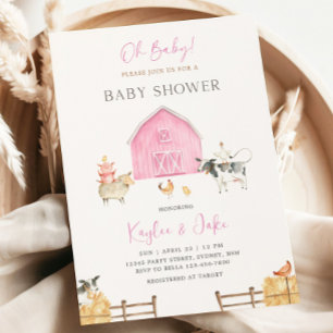 Pink Barn Farm Tiere Oh Baby Mädchen Baby Shower Einladung