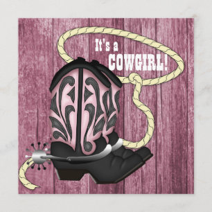 Pink Barn Wood Cowgirl Kinderdusche Einladung