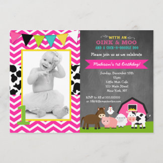 Pink Barnyard Farm Geburtstag Einladungen