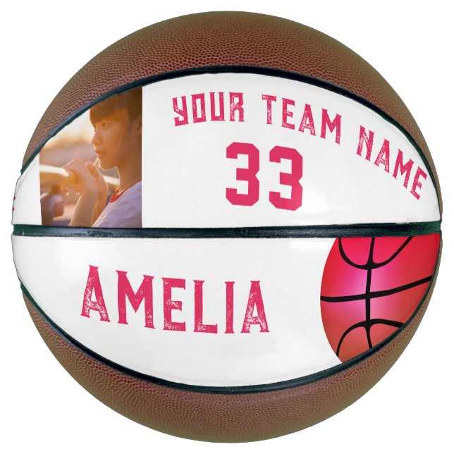 Pink Basket Ball Girl Player Name Team Number Basketball (Vorderseite)