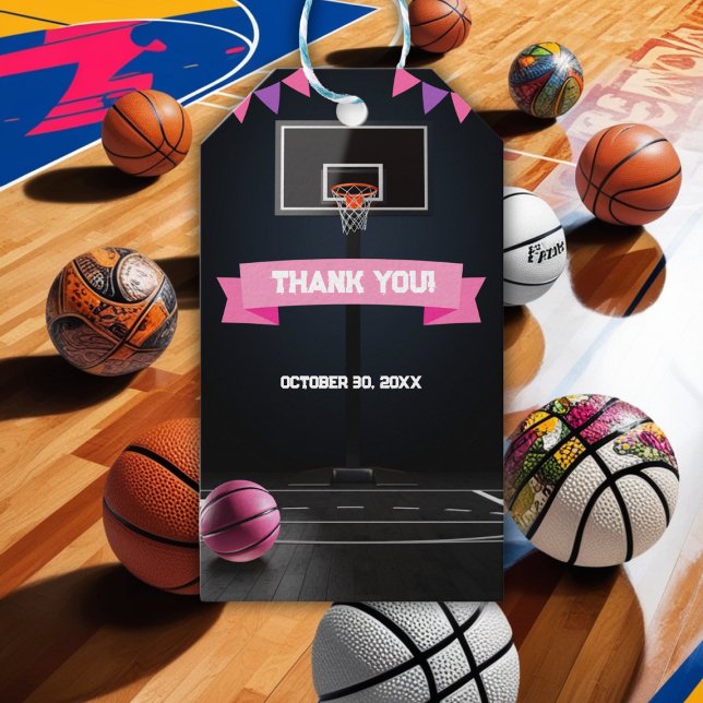 Pink Basketball Baby Dusche Party Geschenkanhänger (Von Creator hochgeladen)