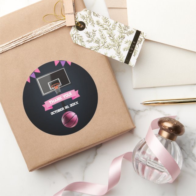 Pink Basketball Baby Dusche Party Runder Aufkleber (Schenken)