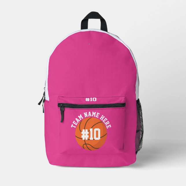 Pink Basketball Backpack School Sports Team Player Bedruckter Rucksack (Vorderseite)