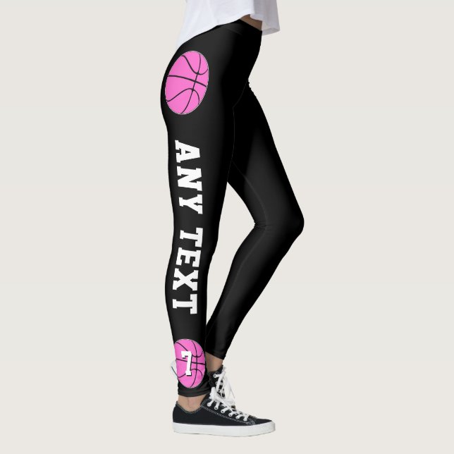 Pink Basketball Benutzerdefiniert Teamname und Spi Leggings (Rechts)
