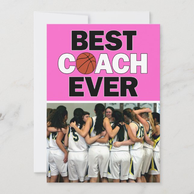 Pink Basketball Coach Bestes je individuelles Foto Dankeskarte (Vorderseite)