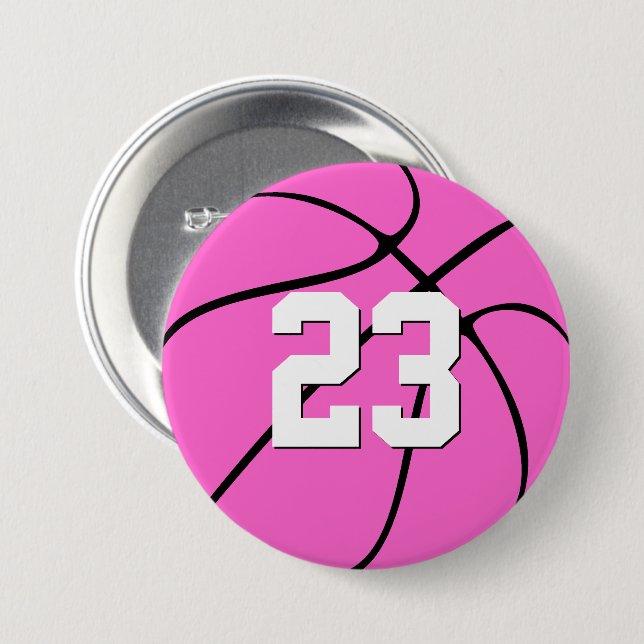 Pink Basketball Custom Jersey Number/Letters Sport Button (Vorne & Hinten)