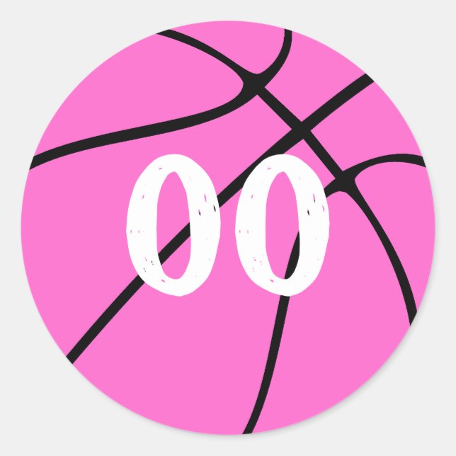 Pink Basketball Custom Number or Letters Sports Runder Aufkleber (Vorderseite)