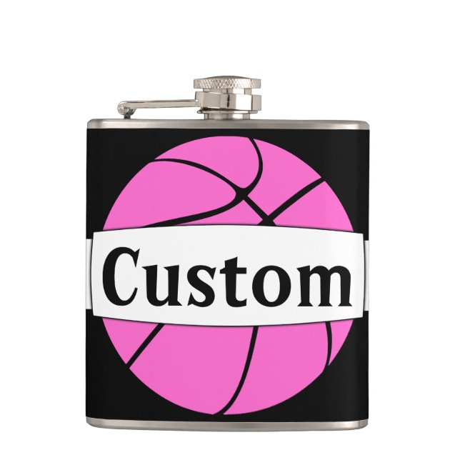 Pink Basketball Custom Team oder Player Name Sport Flachmann (Vorderseite)