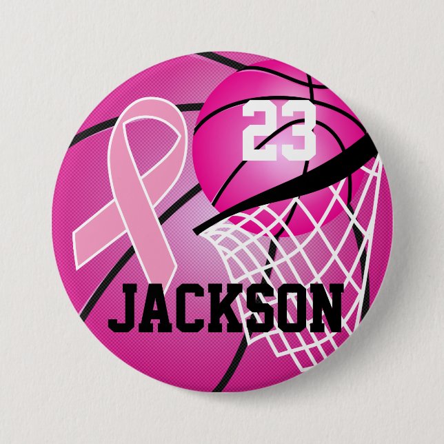 Pink Basketball Design Cancer Awareness Support Button (Vorderseite)