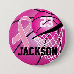 Pink Basketball Design Cancer Awareness Support Button