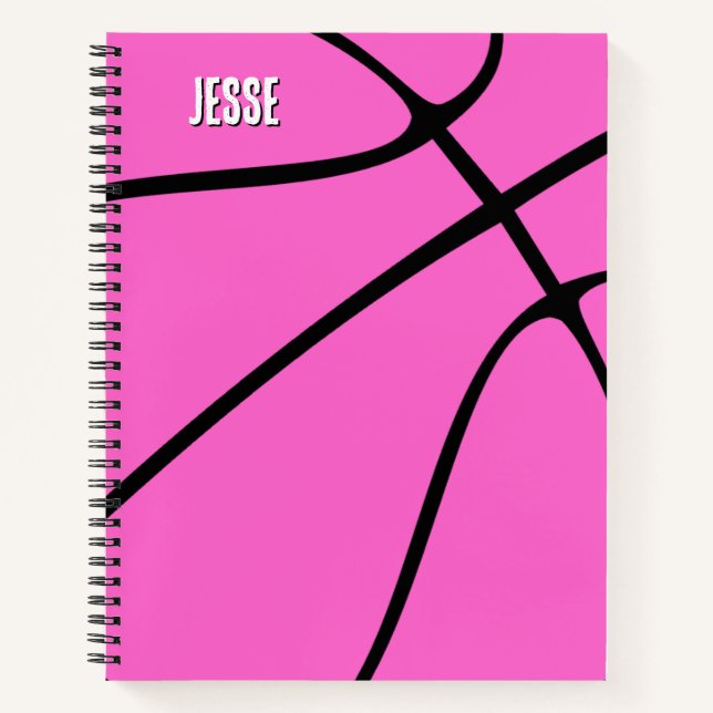 Pink Basketball Name oder Text Custom Sports Notizbuch (Vorderseite)