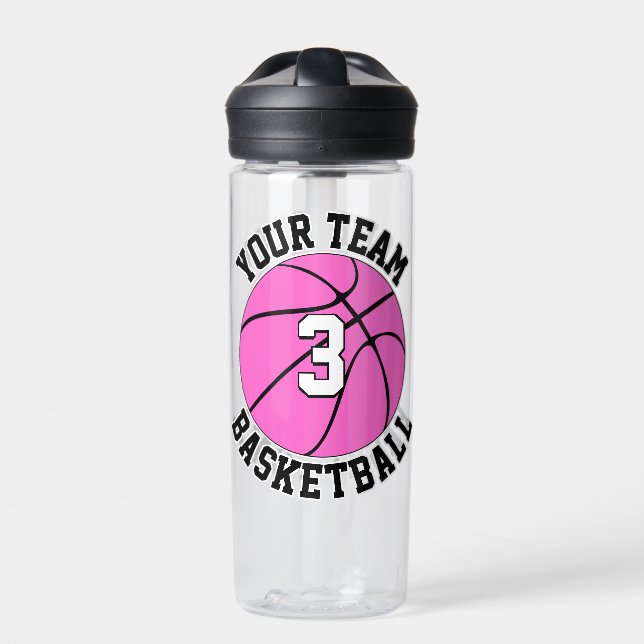 Pink Basketball Player Benutzerdefiniert Teamname  Trinkflasche (Vorderseite)