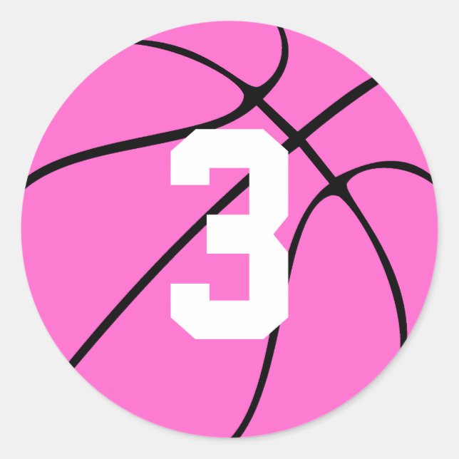 Pink Basketball Player Jersey Nummer oder Initial Runder Aufkleber (Vorderseite)