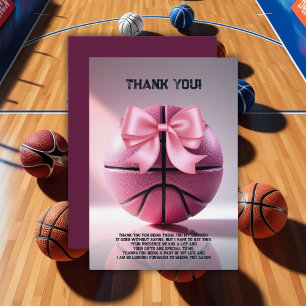 Pink Basketball Ribbon Bow Ball Baby Dusche Dankeskarte