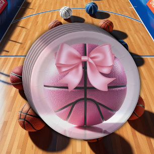 Pink Basketball Ribbon Bow Ball Baby Dusche Pappteller