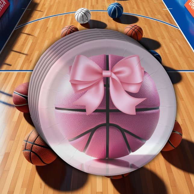 Pink Basketball Ribbon Bow Ball Baby Dusche Pappteller (Von Creator hochgeladen)