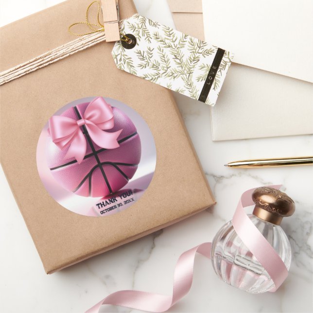 Pink Basketball Ribbon Bow Ball Baby Dusche Runder Aufkleber (Schenken)