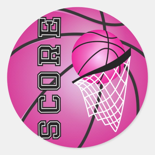 Pink Basketball Runder Aufkleber (Vorderseite)