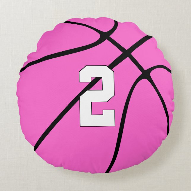 Pink Basketball Spieler Custom Jersey Nummer Sport Rundes Kissen (Vorderseite)