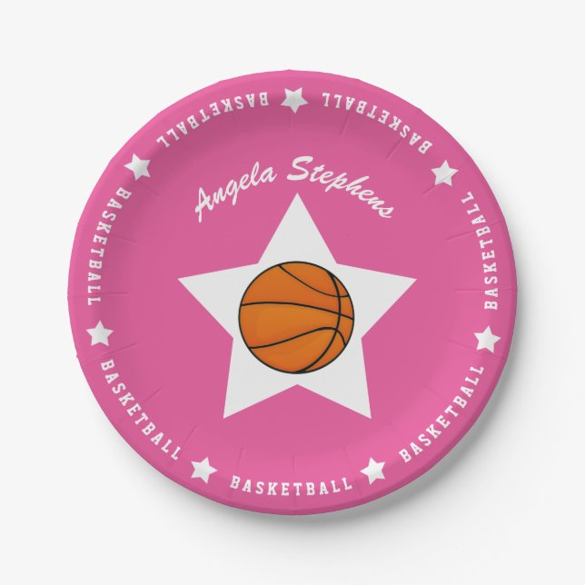 Pink Basketball Star Pappteller (Vorderseite)