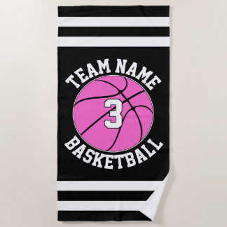Pink Basketball Team Name & Spielernummer Strandtuch