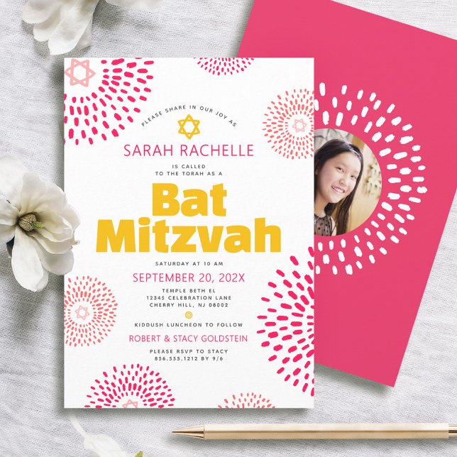 Pink Bat Mitzvah Foto Kühne Coole Sternexplosion G Einladung (Von Creator hochgeladen)