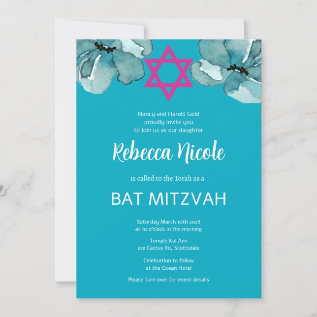 Pink Bat Mitzvah QR Code Einladung (Vorderseite)