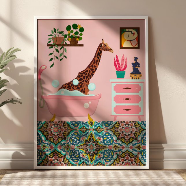 Pink Bathing Giraffe Wall Art Print Poster (Von Creator hochgeladen)