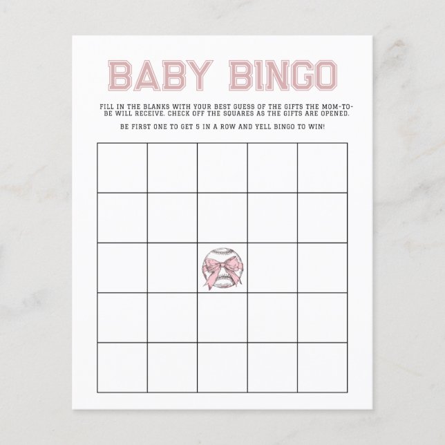 Pink Batter Up Baseball Baby Bingo-Spiel (Vorderseite)