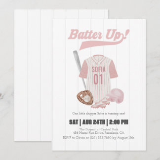 Pink Batter Up Baseball Einladung zum ersten Gebur