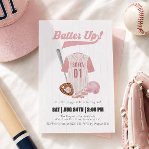 Pink Batter Up Baseball Einladung zum ersten Gebur