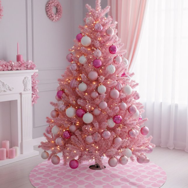 Pink Bauble Holiday Ornament Weihnachtsmuster Polyester Weihnachtsbaumdecke (Are you dreaming of a pink christmas? A pink tree skirt with a bauble pattern & space for your text.)