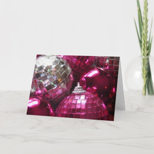 Pink Baubles "Frohe Weihnachten" Grüße Karte (Vorderseite)