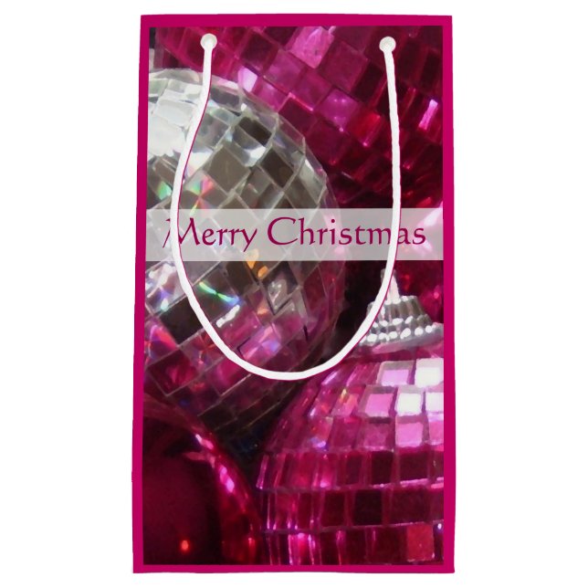 Pink Baubles Frohe Weihnachtsgeschenk Tasche klein Kleine Geschenktüte (Vorderseite)