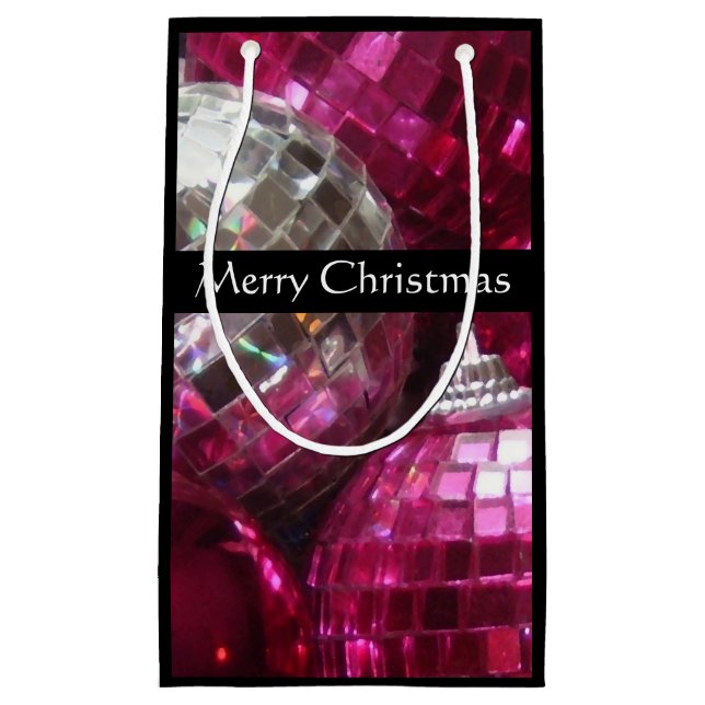 Pink Baubles Frohe Weihnachtsgeschenk Tasche klein Kleine Geschenktüte (Vorderseite)