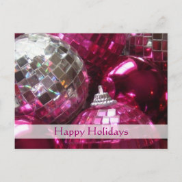 Pink Baubles Postkarte "Happy Holidays"