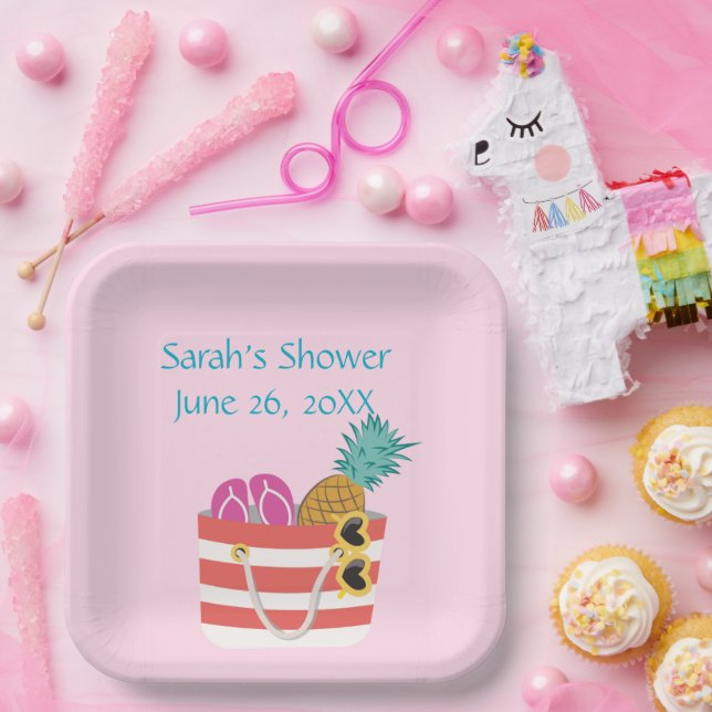 Pink Beach Bag Pappteller (Party)