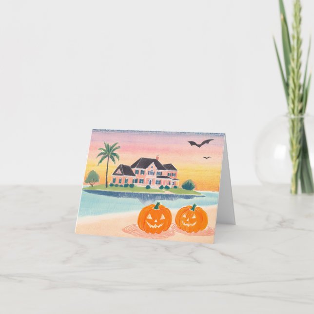 Pink Beach House zu Halloween - Note Card (Vorderseite)