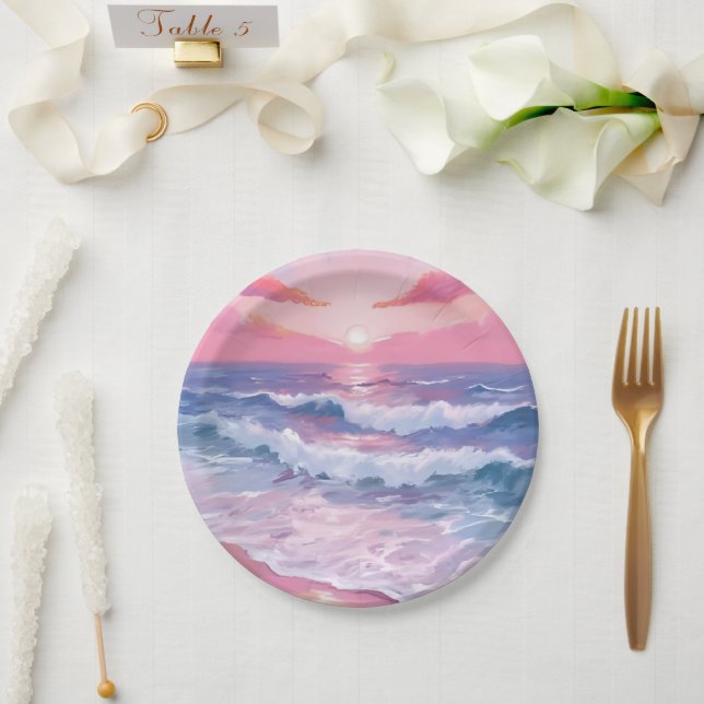 Pink Beach Ocean Shore gestrichen Pappteller (Hochzeit)