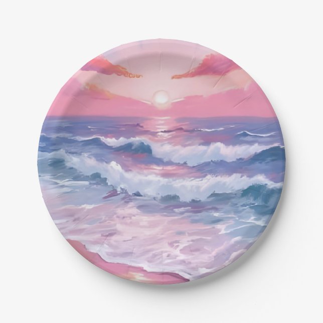 Pink Beach Ocean Shore gestrichen Pappteller (Vorderseite)