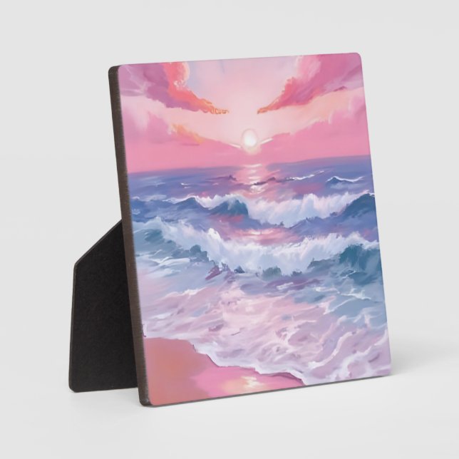 Pink Beach Ocean Shore Malerei Art Fotoplatte (Vorderseite)