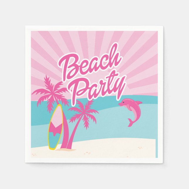 Pink Beach Palmen Geburtstag Serviette (Vorderseite)