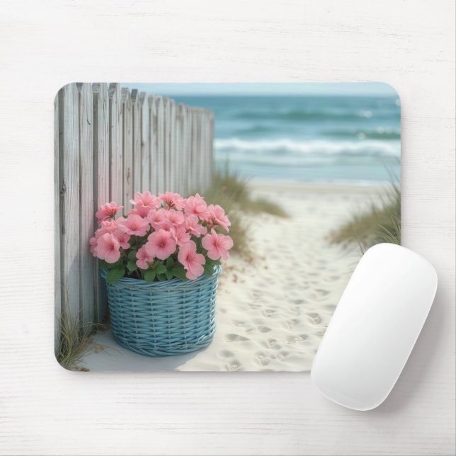 Pink Beach Petunias Mousepad (Mit Mouse)