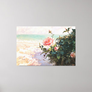 *~* Pink Beach Rose TV2 Stretched Canvas Print Leinwanddruck