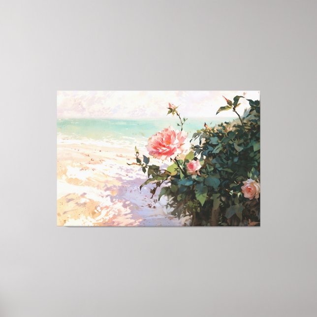 *~* Pink Beach Rose TV2 Stretched Canvas Print Leinwanddruck (Vorderseite)