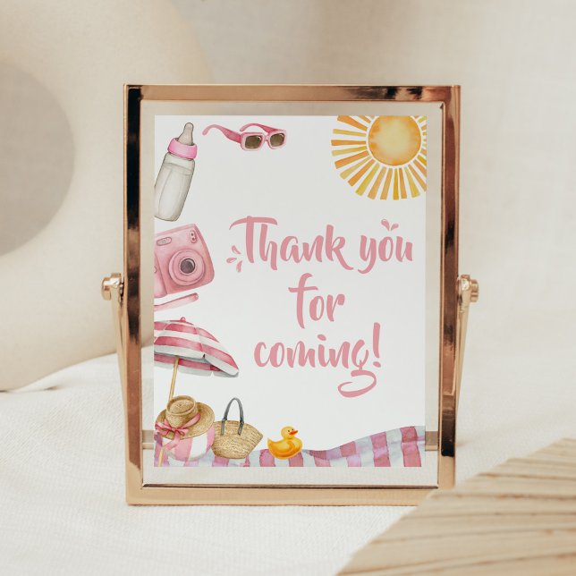 Pink Beach Summer Baby Dusche Danke für Ihr Kommen Poster (Splish Splash Baby Shower Thank you for Coming Sign)