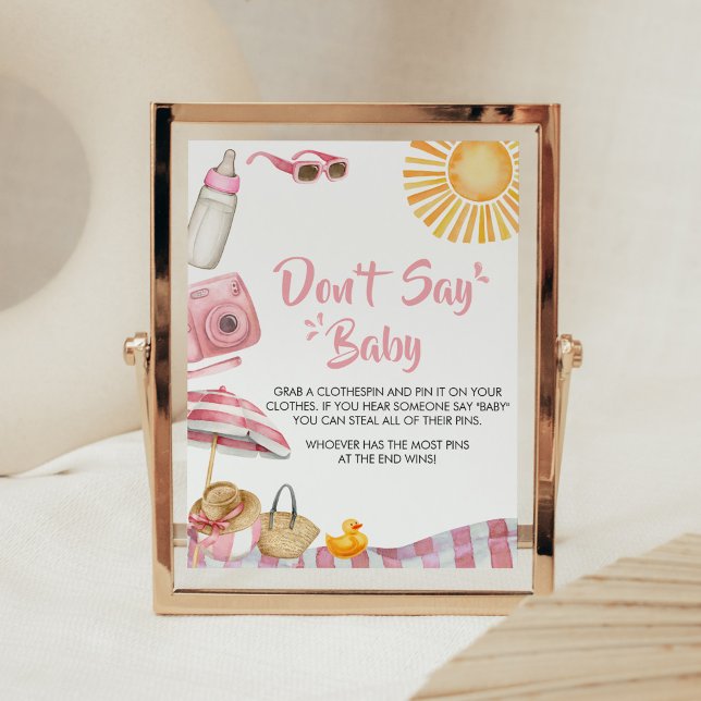 Pink Beach Summer Baby Dusche Say Baby nicht Poster (Splish Splash Baby Shower Don't Say Baby Sign)